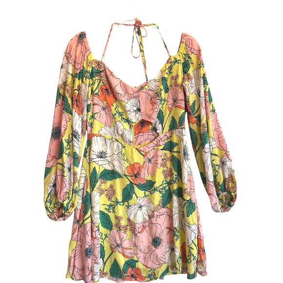 AFRM Dolly Mini Dress Spring Lime Bouquet Floral Cutout Off Shoulder L - Picture 4 of 10